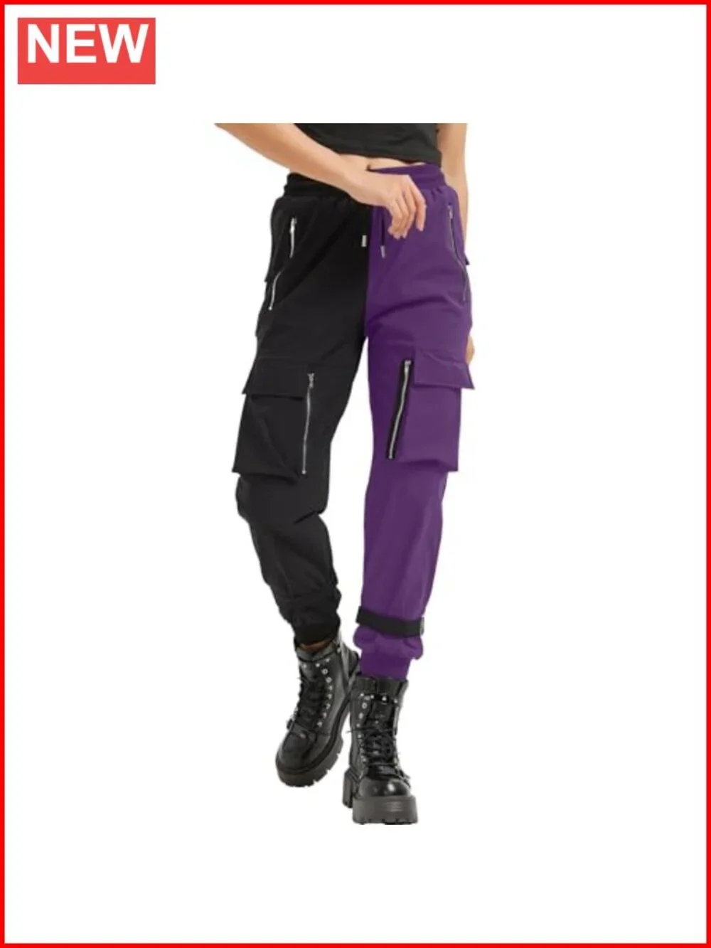 Loose Cargo Pants with Chains Multi-Pocket Punk Goth Wide Leg Trousers